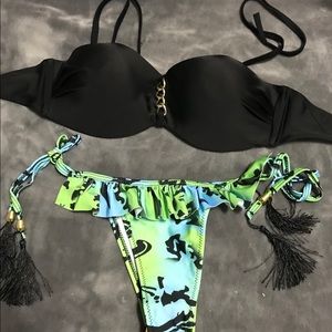 NWOT padded tassel bikini set XS
